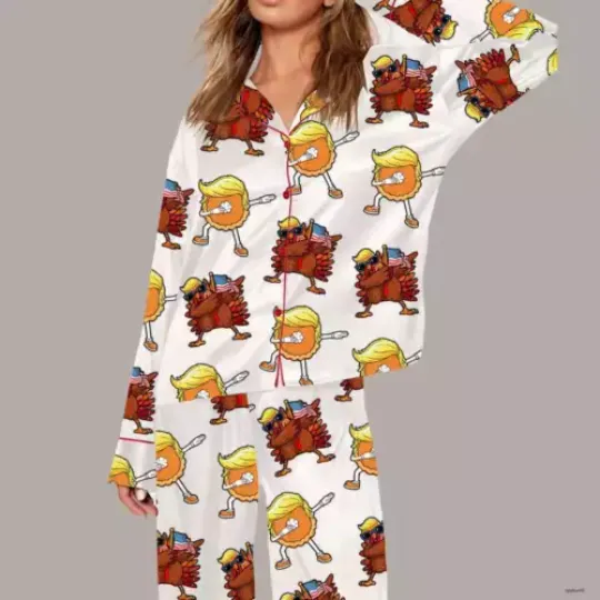 Trump Turkeys Thanksgiving Pajamas Set, Trump Sleepwear, Christmas gift For Her