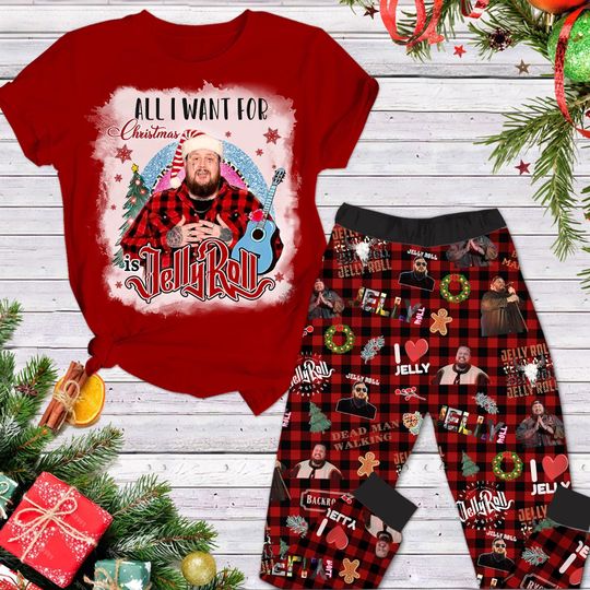 Christmas Jelly Roll Pajamas, Jelly Roll Xmas Shirt, Music Tour 2024 Gift, Country Music Shirt, Holiday Party Gift, Pj Set Pants