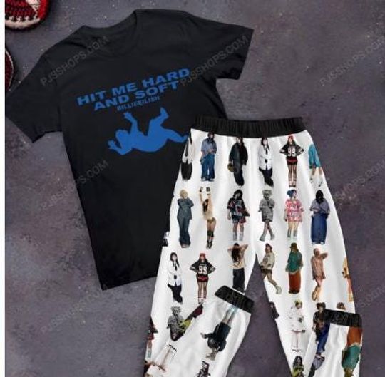 Hit Me Hard and Soft Holiday Pajamas Set, Billie Eilish Family Pajamas, Billie Eilish Family Christmas Pajamas Set.