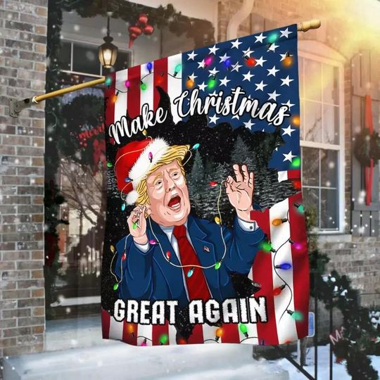 Trump Santa Make Christmas Great Again Patriotic Xmas Holiday Flag, Trump USA Flag, Trump 2024 Flag, Trump Supporter Flag