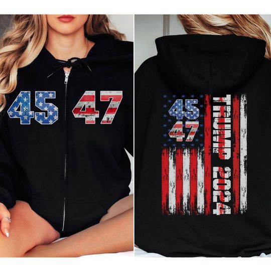 Trump Zip Up Hoodie Black Zip Up Hoodie Trump Merch Trump Vance 2024 Trump 45 47 Unisex Trump Hoodie Republican Conservative Trump Gifts