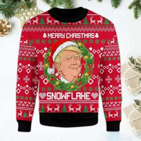 Merry Christmas Snowflake Shirt, Funny Trump Santa Ugly Christmas Sweater