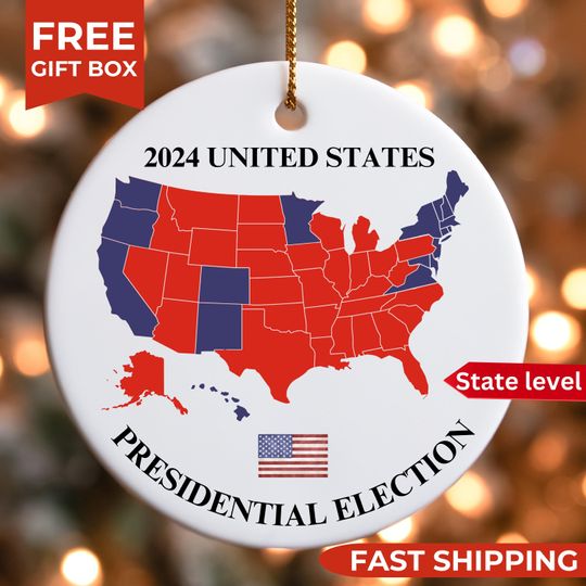 Trump Ornament Gift, US Presidential Election 2024 Map Ornament, 2024 Election Map Ornament, Election Result Ornament, Trump Red Wave, Gift