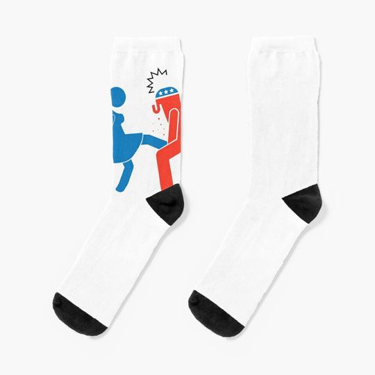 Democrats vs Republicans, Democrat Apparel, Kamala Harris vs Donald Trump, Democratic Woman Kicking a Republican Maga Socks