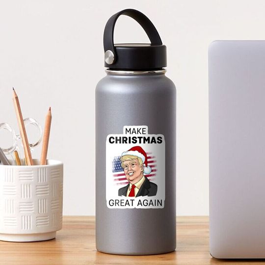 Make Christmas Great Again. United States Flag Behind Donald Trump Sticker