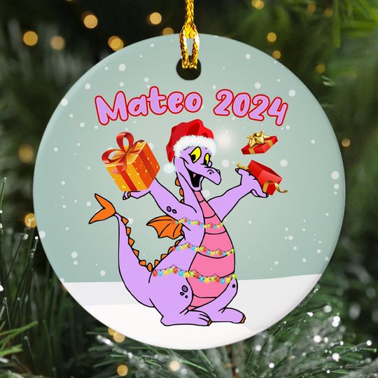Personalized Ornament Purple Monster In Winter, Dragon Monster Character Xmas Ornament, Customized Christmas Tree Decor Gift For Kid