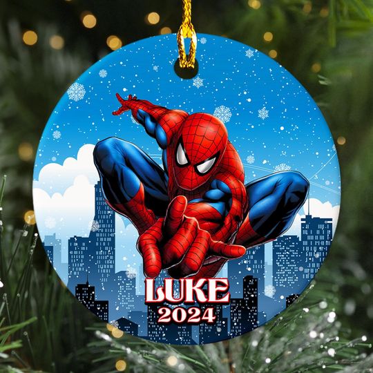 Personalized Spider Christmas Ornament, Custom Super Spider Christmas Tree Decor, Superhero Xmas Gift For Kid, Holiday Ornament
