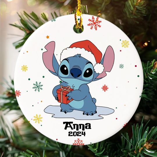 Personalized Stitch Christmas Ornament, Custom Stitch Blue Dog Christmas Keepsake Ornament, Stitch Family Xmas Tree Decor Gift For Kid