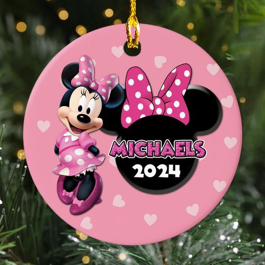 Personalized Ornament Female Mouse, Mouse And A Pink Bow Magic Kingdom Ornament, Customized Christmas Tree Decor Gift For Kid