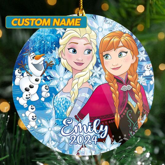 Personalized Ice Princess Sister Christmas Ornament, Winter Princess Movie Customized Christmas Tree Decor, Snowman Xmas Gift For Kid
