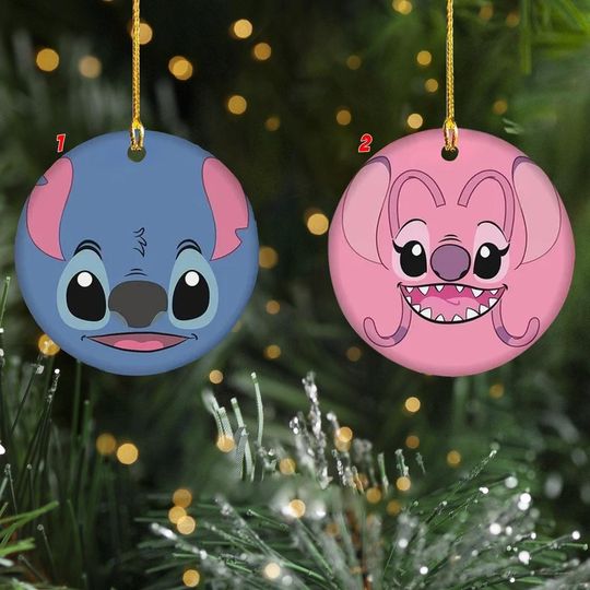 Lilo And Stitch Xmas Couple Matching Ornament, Stitch And Angel Christmas Ornament, Stitch Ornament, Christmas Family Matching Ornament