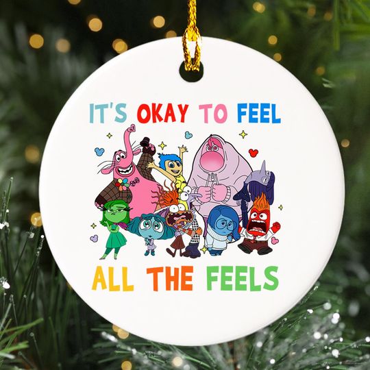 Today I Feel All The Feels Inside Out 2 Christmas Ornament, Inside Out Family Xmas Decor, Inside Out Characters Keepsake, Mental Health Gift