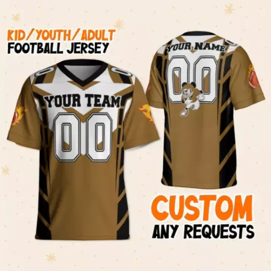 Personalize Mickey Football Jersey Brown Light, Disney Fan Football Jersey