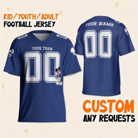 Custom Disney Mickey Super Star All Blue Giant Football, Football Jersey