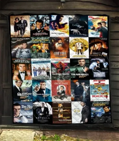 James Bond Quilt Blanket, Bedroom Decor for James Bond Fans