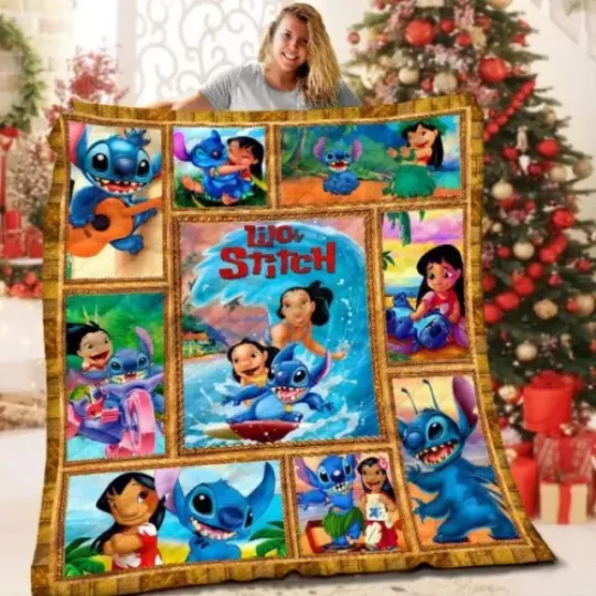 Disney Lilo And Stitch Quilt Blanket, Stitch Gift For Fan, Stitch Blanket
