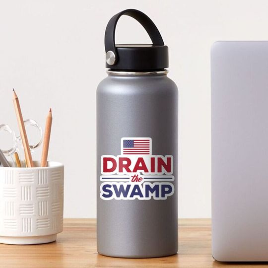 Funny Coffee Mug Gift - Drain the Swamp - American Flag Sticker