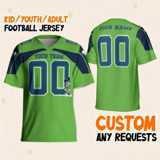 Custom Disney Mickey Super Star Seahawk Sport Green Football, Disney Fan Football