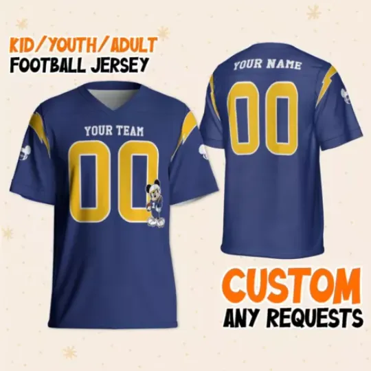 Custom Disney Mickey Super Charger Sport Classic Navy Football, Disney Sport Shirt