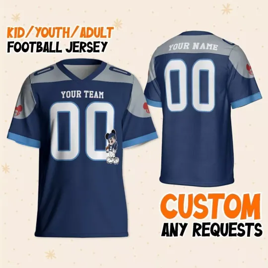 Custom Disney Mickey Super Star Titans Blue Football, Magic Kingdom Cartoon