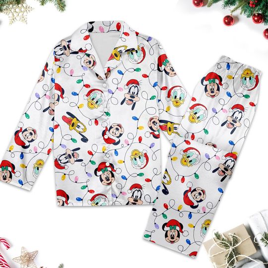 Mickey And Friends Christmas Pajamas, Mickey Mouse Christmas Pajama Set, Minnie Donald Goofy Pluto Pyjamas, Xmas Party Shirt