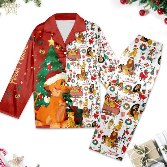 Custom The Lion King Pajamas, The Lion King Christmas Pajama Set Women, Simba Family Matching Shirt, Xmas Party Magic Kingdom Gift