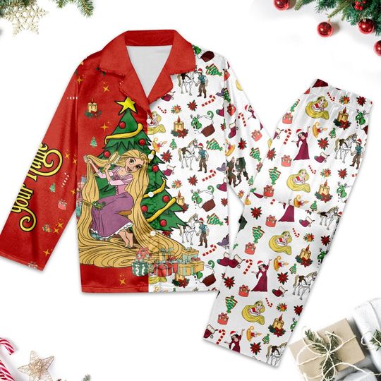 Custom Tangled Pajamas, Tangled Christmas Pajama Set Women, Long Pajamas, Princess Family Matching Pyjamas, Cartoon Xmas Party Shirt