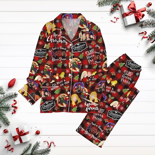Hocus Pocus Christmas Pajamas Set, Sanderson Sisters Holiday Pajamas, Disney Witches Pajamas For Party, Xmas Gift, Christmas Tree Pjs