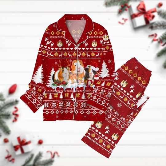 Hamster Christmas Pajamas Set, Animal Lover Holiday Pajamas, Christmas Tree Shirt, Long Sleeve Pyjamas, Gifts For Farmers, Xmas Pjs