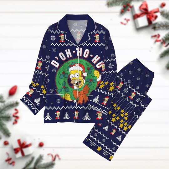Christmas The Simpson Family Pajamas, Homer Simpson Holiday Pajamas, Santa Simpsons Pajamas Set, Family Pajamas, Cartoon Xmas Pj Set
