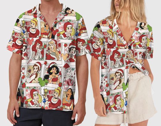 Ornaments Princess Hawaiian Shirt Christmas Hawaiian Shirt, Belle Rapunzel Christmas Holiday Shirts, Mickey's Very Merry