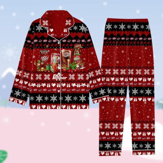 Dr Pepper Pajamas Christmas, Soda Lovers Pajamas Set, Pepper Midnight Shirt, Beverage Pajamas For Party, Soft Drink Pajamas Set Women