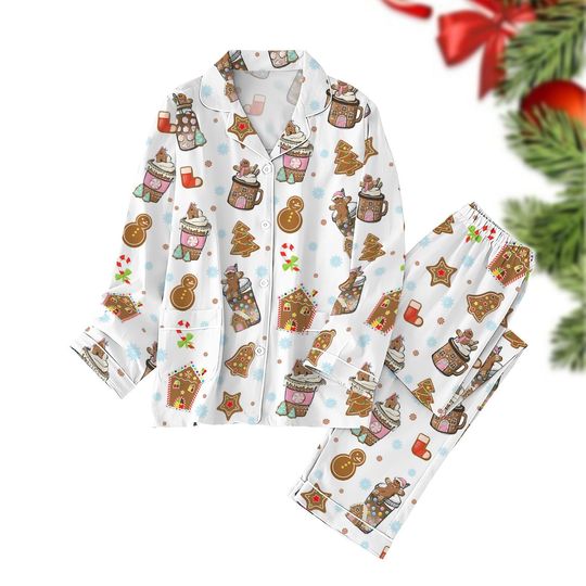 Gingerbread Christmas Pajamas Set, Hot Coca Xmas Pajamas, Merry Christmas Holiday Pajamas, Snowman Funny Christmas Gift Idea