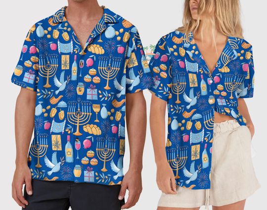 Happy Hanukkah Hawaiian Shirt, Jew Shirt, Hanukkah Gift, Chanukah Button Up Shirt, Jewish Saying Shirt, Jewish Holiday Gift