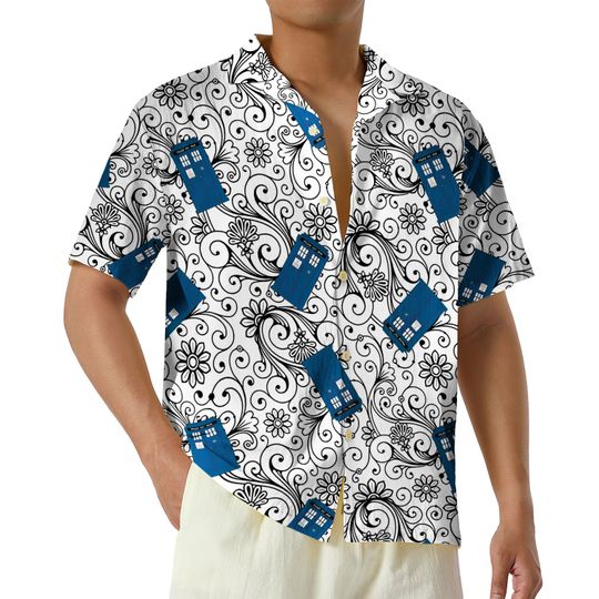 Floral Police Box Tardis Hawaiian Shirt, Doctor Who Fan Gift, Trust Me I'm the Doctor Button Up Shirt