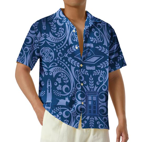 Doctor Who Tardis in Space Hawaiian Shirt, Wibbly Wobbly Timey Wimey Button Up Shirt, Dr Who Comic Art Shirt