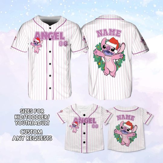 Personalized Lilo and Stitch Angel Baseball Jersey, Lilo and Stitch Movie Angel Jersey, Personalized Family Vacation Trip Baseball Jersey