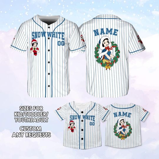 Personalized Snow White Christmas Princess Baseball Jersey, Christmas Princess Movie Snow White Jersey, Disney Baseball Jersey