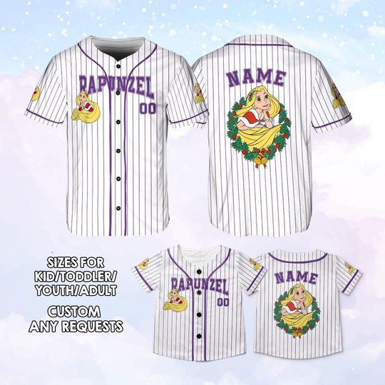 Personalized Rapunzel Christmas Princess Baseball Jersey, Christmas Princess Movie Rapunzel Jersey, Disney Baseball Jersey