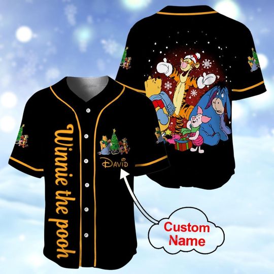 Winnie The Pooh Christmas BAseball Jersey, Pooh Bear And Friends Holiday Jersey, Pooh Christmas Shirt, Xmas Party Gift, Gift For Him