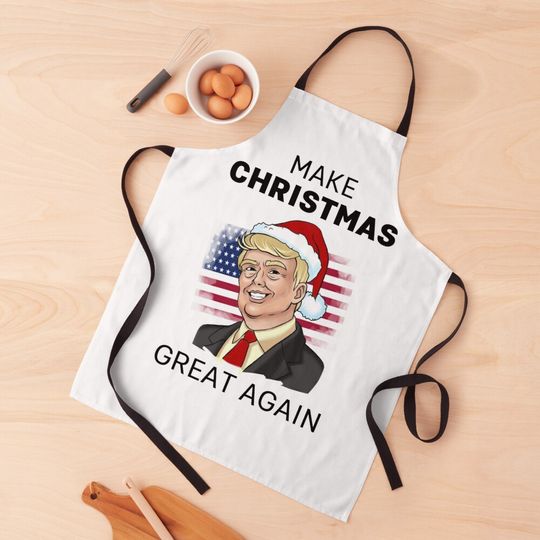 Make Christmas Great Again. United States Flag Behind Donald Trump Apron