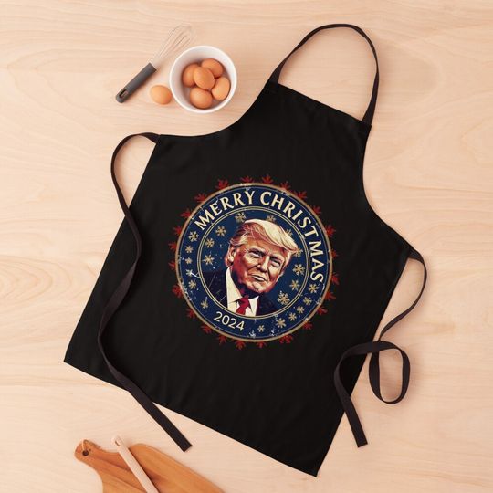 Festive Pop Art Make America Great Again Christmas Trump Design, MAGA Holiday Presidential Graphic, Gift for American Conservative Patriot Apron