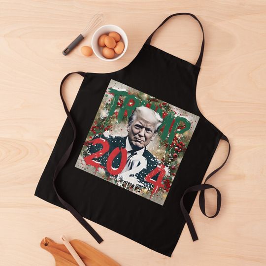 Festive Pop Art Make America Great Again Christmas Trump Design, MAGA Holiday Presidential Graphic, Gift for American Conservative Patriot Apron
