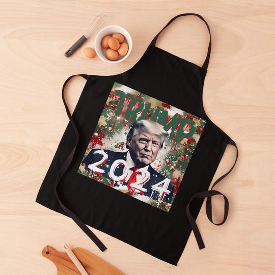 Festive Pop Art Make America Great Again Christmas Trump Design, MAGA Holiday Presidential Graphic, Gift for American Conservative Patriot Apron