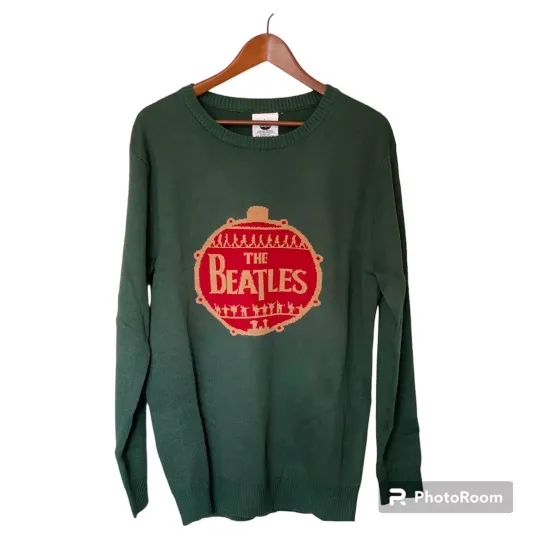 The Beatles Sweater Green M Medium Ugly Christmas Holiday Gift Music Group Band