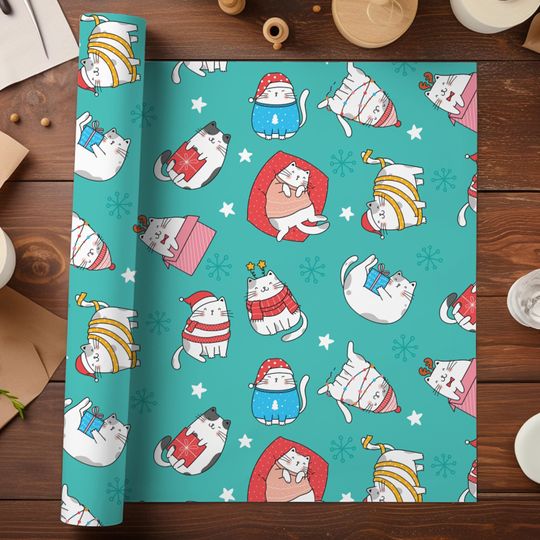 Gift Wrap Papers - Holiday Kitties, Eco- Friendly Loving Cat Wrapping Paper, Festive Felines, Cute Kitty Presents, Fun Cat Lover Gift Wrap