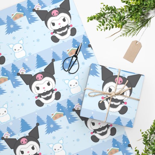 Retro Merry Christmas Kuromi Snow Kitty wrapping paper