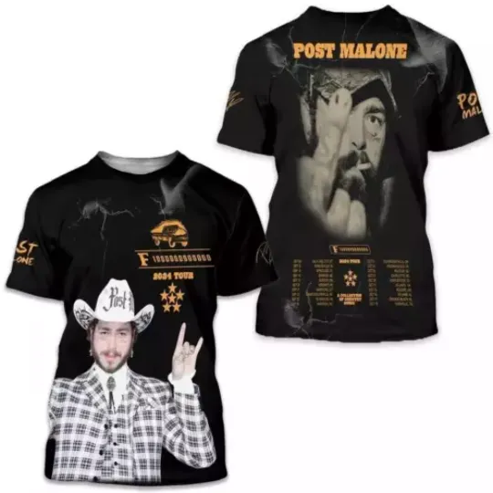 3D t-shirt US sz  Post Malone Tour 2024 t-shirt, Post Malone shirt