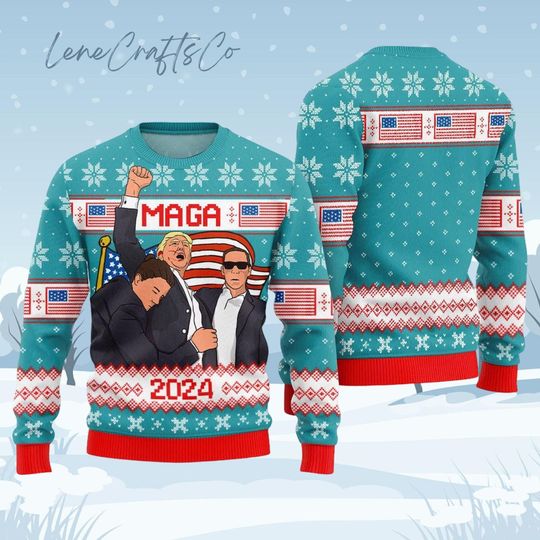 Trump Fight MAGA 2024 Christmas Sweater, Trump Vance Ugly Xmas Sweater, Make America Great Christmas Sweater, Trump Supporter Sweater