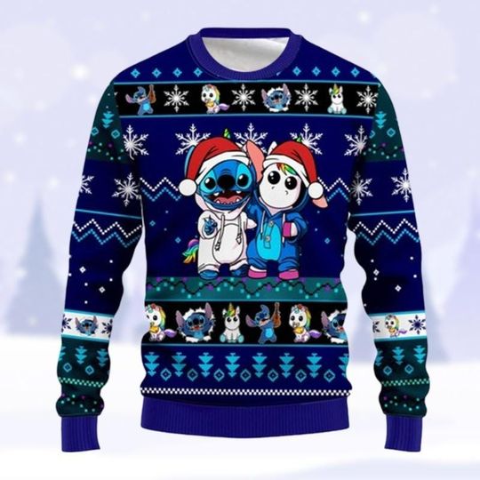 Disney Stitch Christmas Sweater, Stitch Unicorn Holiday Sweater, Stitch Lovers Sweaters, Disney Xmas Sweater, Magic Kingdom Sweater
